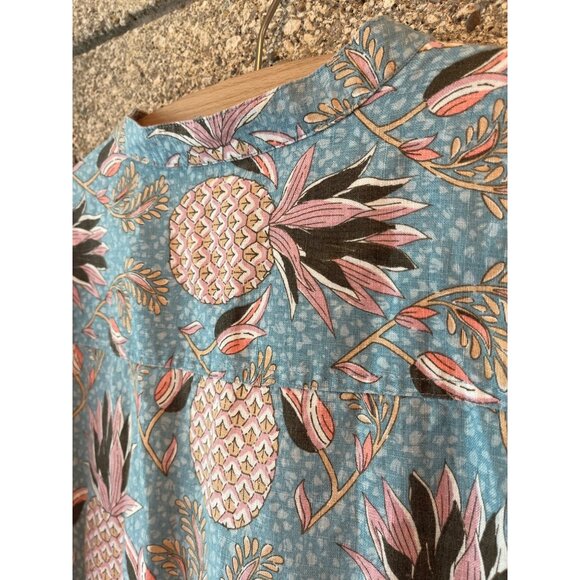 Boden Womens Tunic Top Size 6R Pineapple Print Blue & Pink Bohemian Style Cotton - Picture 14 of 14